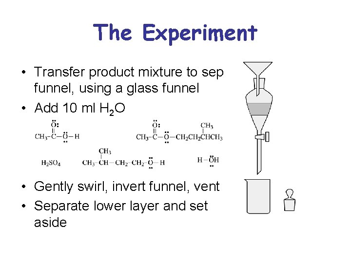 The Experiment • Transfer product mixture to sep funnel, using a glass funnel •