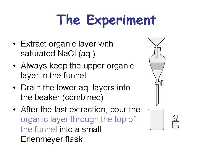 The Experiment • Extract organic layer with saturated Na. Cl (aq. ) • Always
