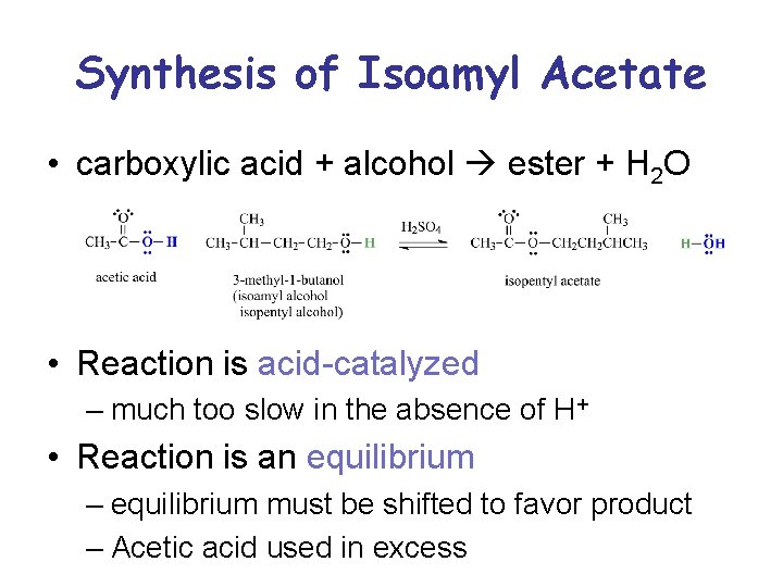 Synthesis of Isoamyl Acetate • carboxylic acid + alcohol ester + H 2 O