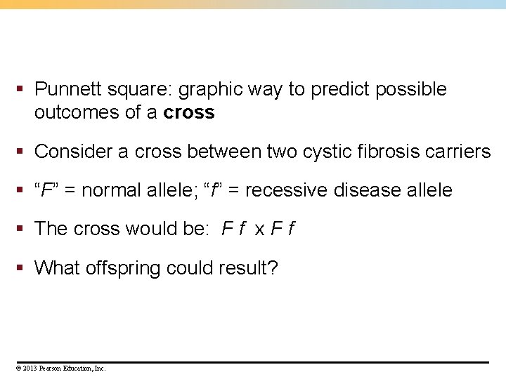 § Punnett square: graphic way to predict possible outcomes of a cross § Consider