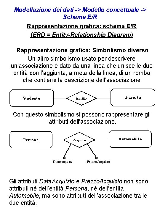 Modellazione dei dati -> Modello concettuale -> Schema E/R Rappresentazione grafica: schema E/R (ERD Modellazione dei dati -> Modello concettuale -> Schema E/R Rappresentazione grafica: schema E/R (ERD