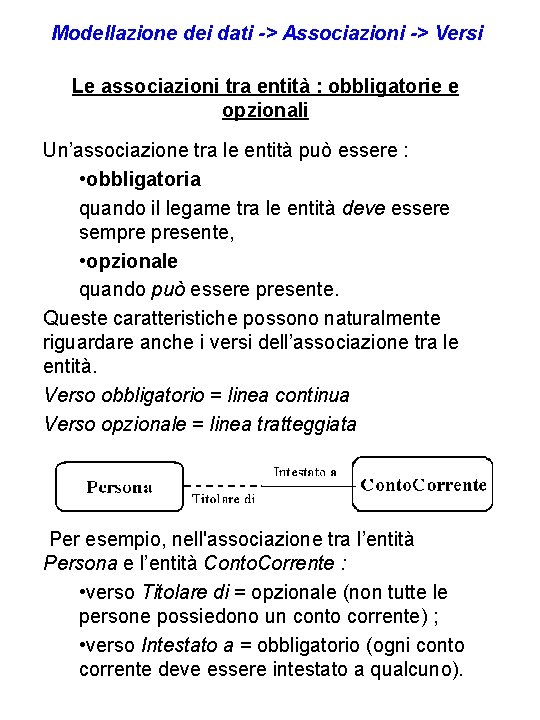 Modellazione dei dati -> Associazioni -> Versi Le associazioni tra entità : obbligatorie e