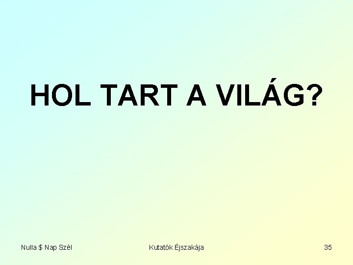 HOL TART A VILÁG? Nulla $ Nap Szél Kutatók Éjszakája 35 