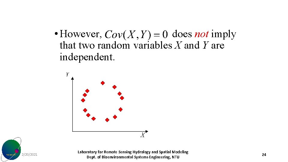  • However, does not imply that two random variables X and Y are