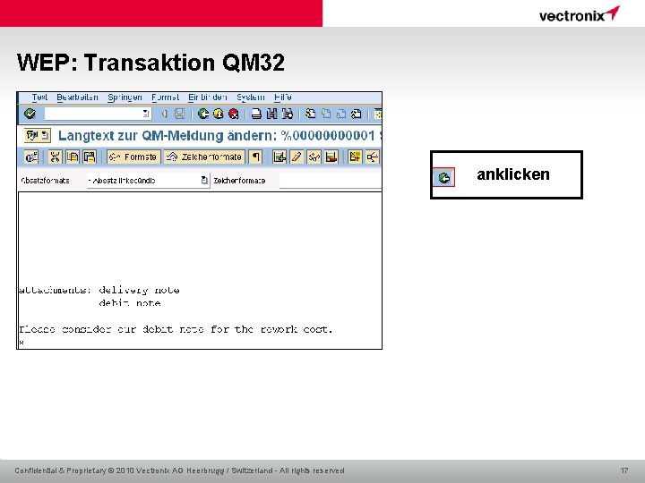 WEP: Transaktion QM 32 anklicken Confidential & Proprietary © 2010 Vectronix AG Heerbrugg /