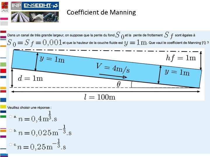 Coefficient de Manning Mardi 24 février 2015, O. Thual Amphi inversé : Hydraulique à
