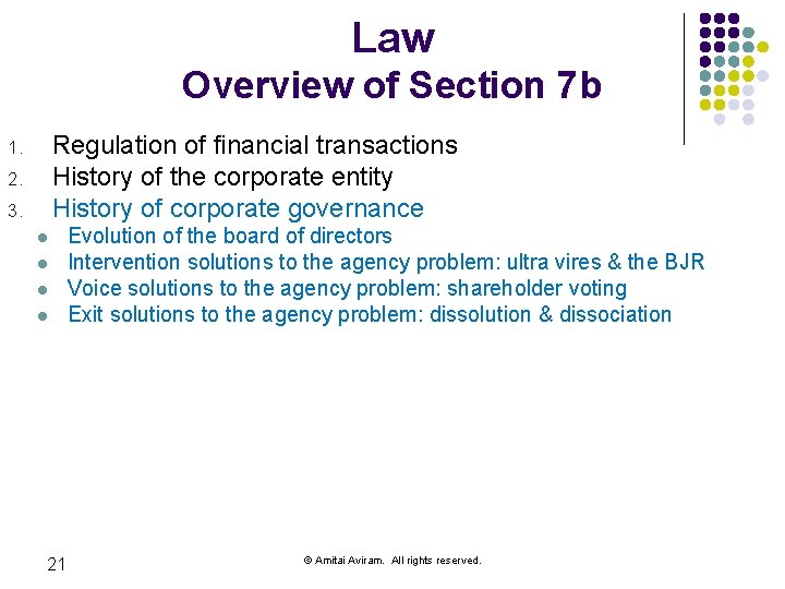 Law Overview of Section 7 b Regulation of financial transactions History of the corporate