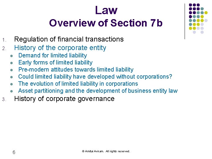 Law Overview of Section 7 b Regulation of financial transactions History of the corporate