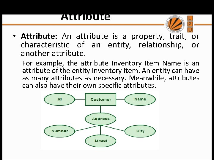 Attribute • Attribute: An attribute is a property, trait, or characteristic of an entity,