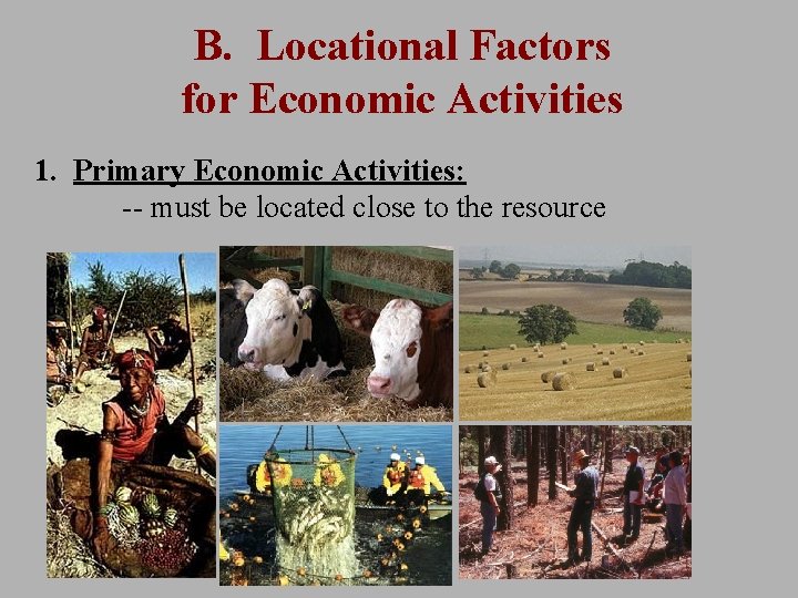 B. Locational Factors for Economic Activities 1. Primary Economic Activities: -- must be located