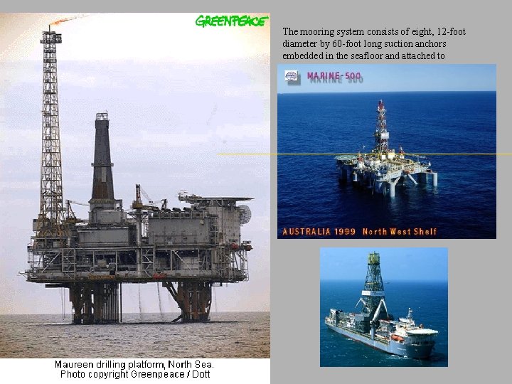 The mooring system consists of eight, 12 -foot diameter by 60 -foot long suction