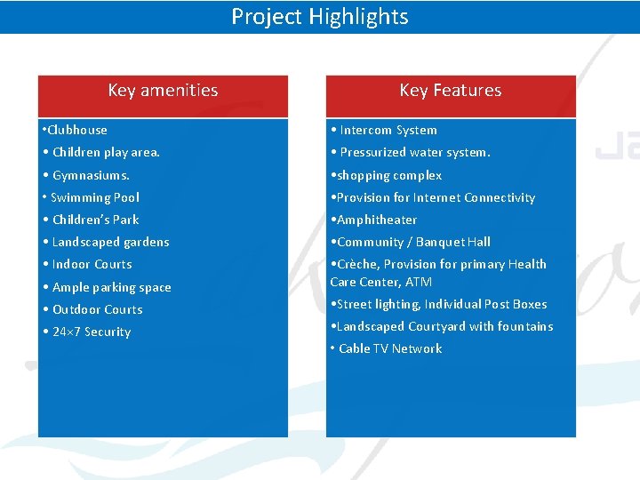 Project Highlights Key amenities Key Features • Clubhouse • Intercom System • Children play