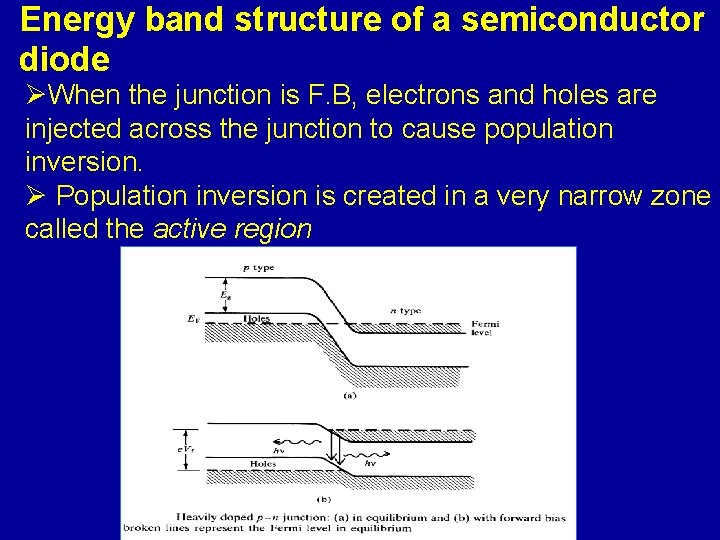 Energy band structure of a semiconductor diode ØWhen the junction is F. B, electrons