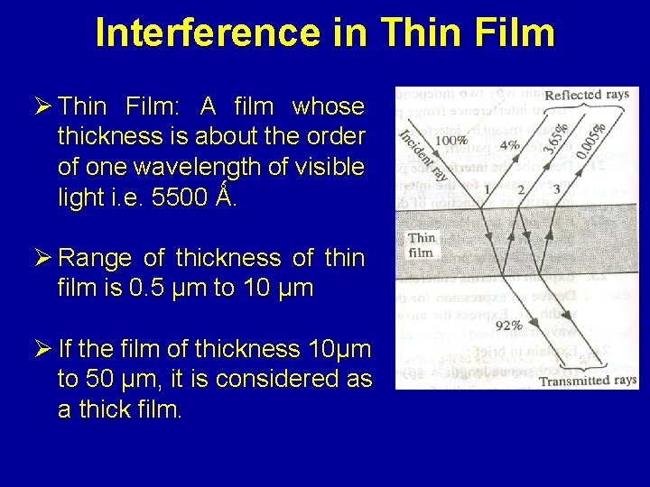 Interference in Thin Film Ø Thin Film: A film whose thickness is about the