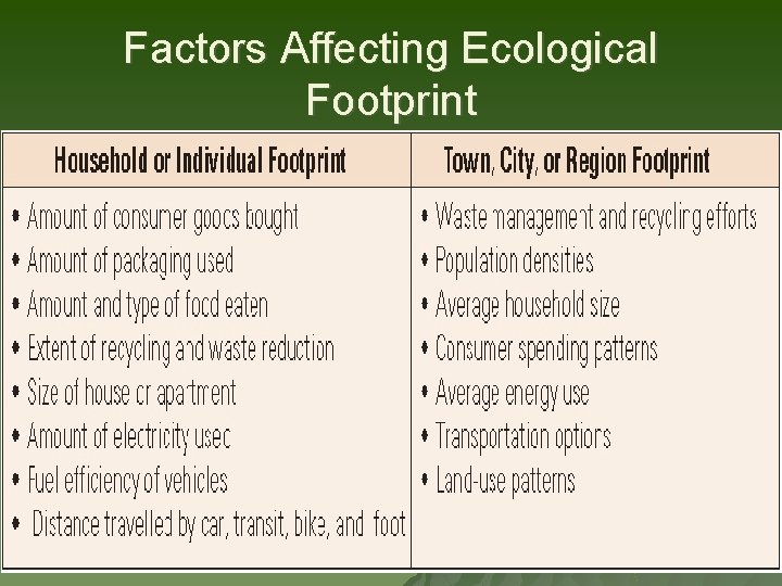 Factors Affecting Ecological Footprint 