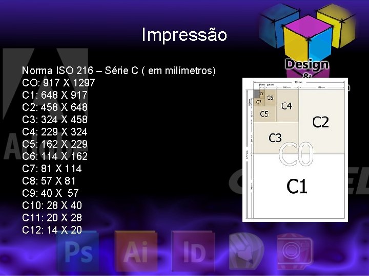 Impressão Norma ISO 216 – Série C ( em milímetros) CO: 917 X 1297