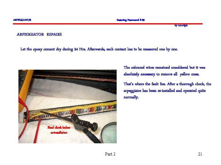 ARPEGGIATOR Restoring Hammond X-66 by dan. vigin ARPEGGIATOR REPAIRS Let the epoxy cement dry