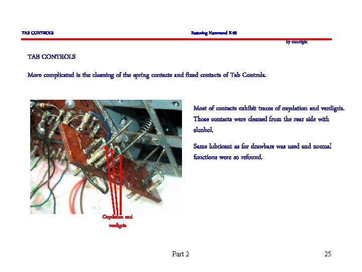 TAB CONTROLS Restoring Hammond X-66 by dan. vigin TAB CONTROLS More complicated is the