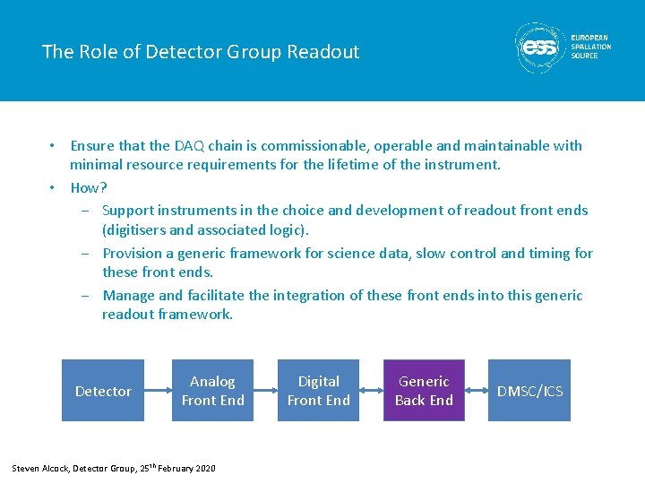The Role of Detector Group Readout • Ensure that the DAQ chain is commissionable,