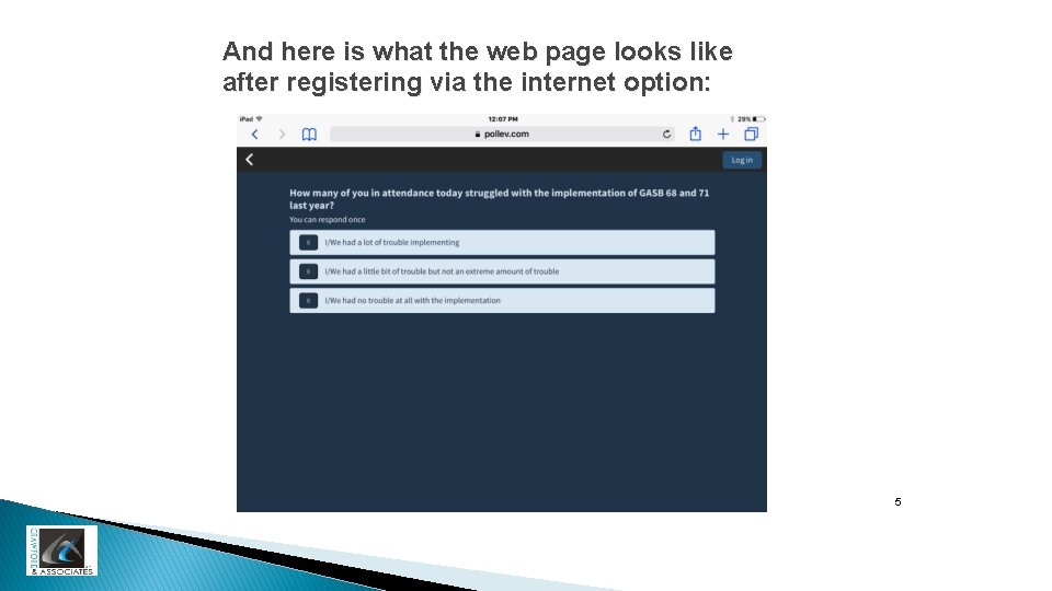 And here is what the web page looks like after registering via the internet