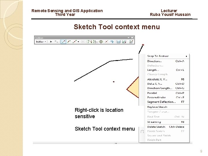 Remote Sensing and GIS Application Lecturer Third Year Ruba Yousif Hussain Sketch Tool context