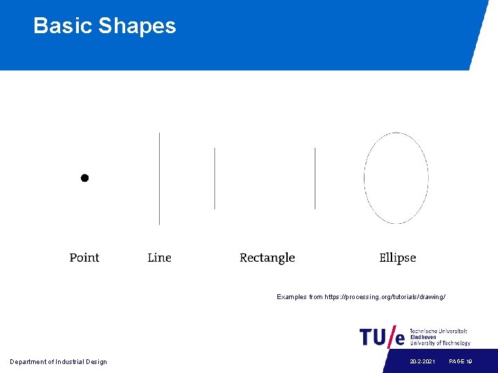 Basic Shapes Examples from https: //processing. org/tutorials/drawing/ Department of Industrial Design 20 -2 -2021