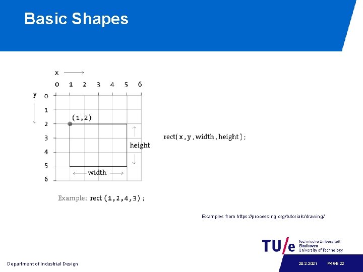 Basic Shapes Examples from https: //processing. org/tutorials/drawing/ Department of Industrial Design 20 -2 -2021