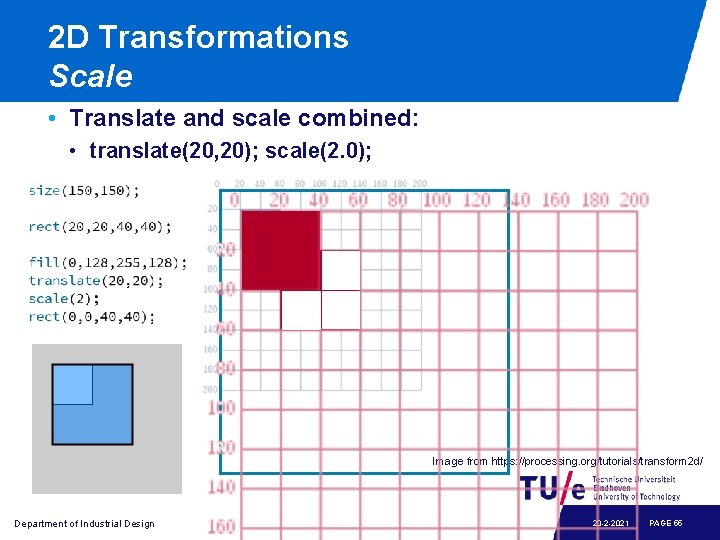 2 D Transformations Scale • Translate and scale combined: • translate(20, 20); scale(2. 0);