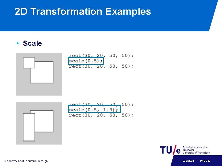 2 D Transformation Examples • Scale Department of Industrial Design 20 -2 -2021 PAGE