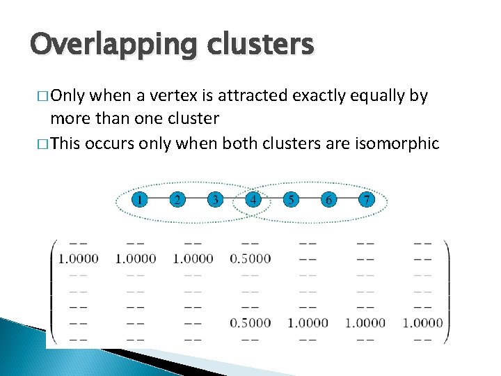 Overlapping clusters � Only when a vertex is attracted exactly equally by more than