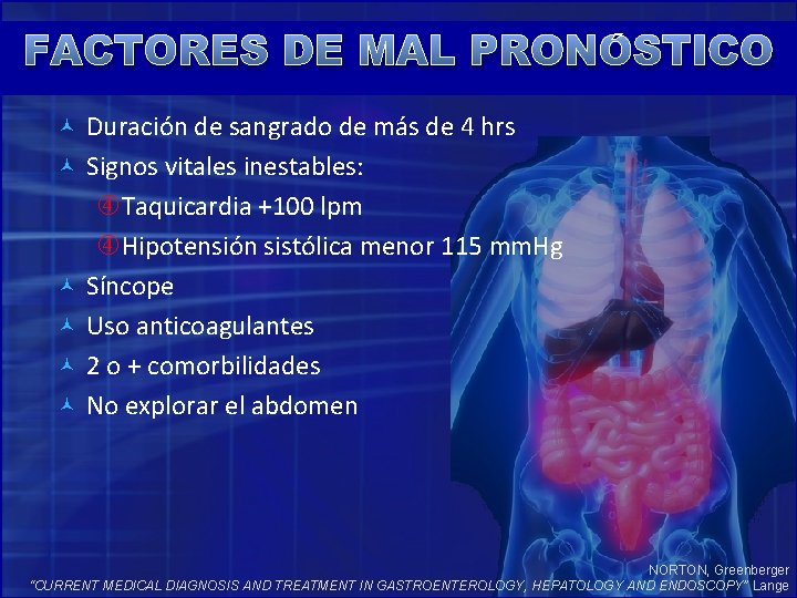 FACTORES DE MAL PRONÓSTICO Duración de sangrado de más de 4 hrs Signos vitales