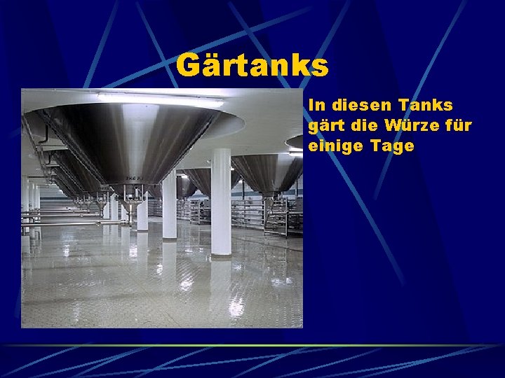 Gärtanks In diesen Tanks gärt die Würze für einige Tage 