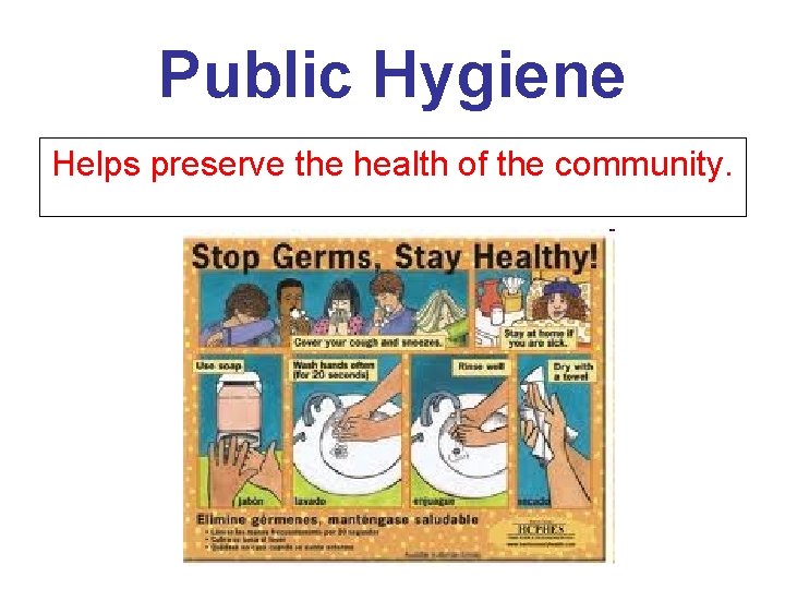 Public Hygiene Helps preserve the health of the community. 