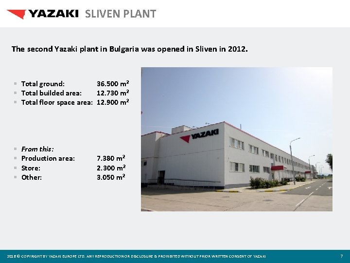 SLIVEN PLANT The second Yazaki plant in Bulgaria was opened in Sliven in 2012.