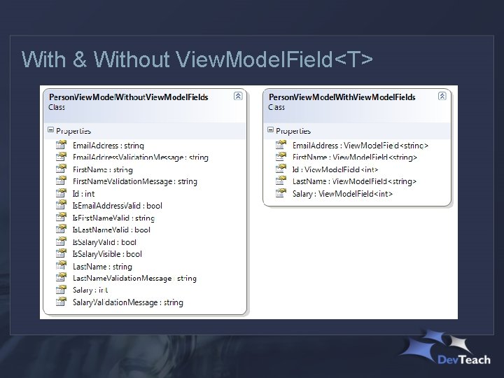 With & Without View. Model. Field<T> 