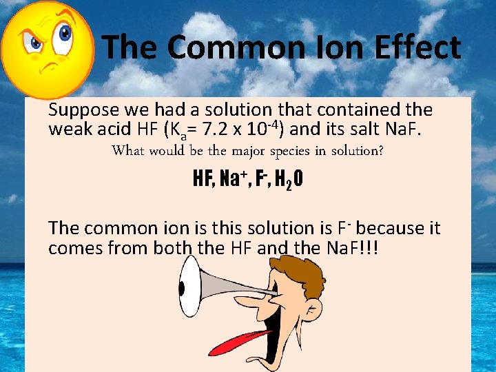 The Common Ion Effect Suppose we had a solution that contained the weak acid