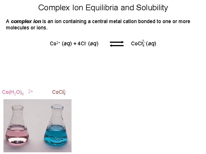 Complex Ion Equilibria and Solubility A complex ion is an ion containing a central
