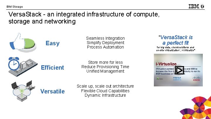 IBM Storage Versa. Stack - an integrated infrastructure of compute, storage and networking Easy