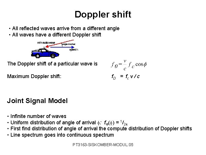 Doppler shift • All reflected waves arrive from a different angle • All waves
