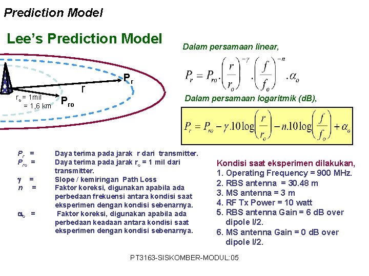 Prediction Model Lee’s Prediction Model ro = 1 mil = 1, 6 km Pr