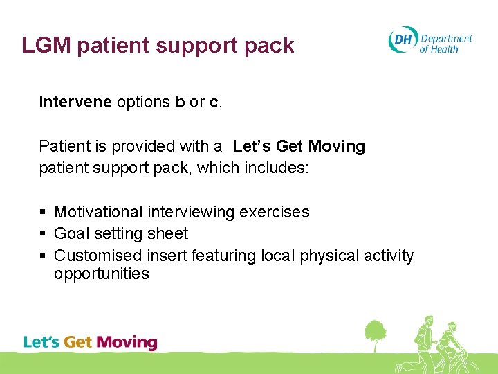 LGM patient support pack Intervene options b or c. Patient is provided with a