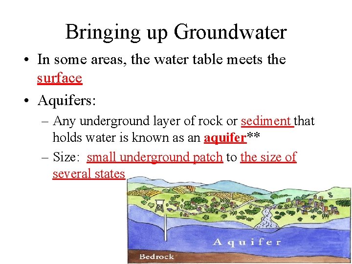 Bringing up Groundwater • In some areas, the water table meets the surface •