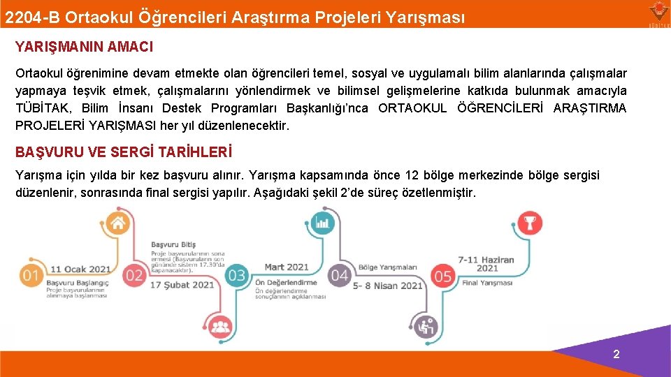 2204 -B Ortaokul Öğrencileri Araştırma Projeleri Yarışması YARIŞMANIN AMACI Ortaokul öğrenimine devam etmekte olan