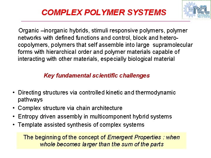 COMPLEX POLYMER SYSTEMS Organic –inorganic hybrids, stimuli responsive polymers, polymer networks with defined functions COMPLEX POLYMER SYSTEMS Organic –inorganic hybrids, stimuli responsive polymers, polymer networks with defined functions