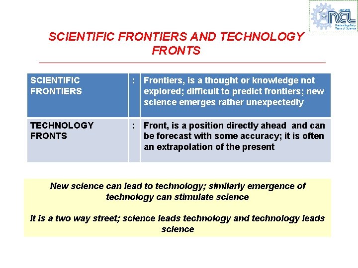 SCIENTIFIC FRONTIERS AND TECHNOLOGY FRONTS SCIENTIFIC FRONTIERS : Frontiers, is a thought or knowledge
