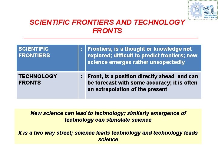 SCIENTIFIC FRONTIERS AND TECHNOLOGY FRONTS SCIENTIFIC FRONTIERS : Frontiers, is a thought or knowledge SCIENTIFIC FRONTIERS AND TECHNOLOGY FRONTS SCIENTIFIC FRONTIERS : Frontiers, is a thought or knowledge