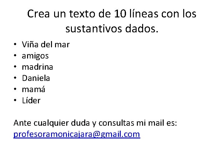 Crea un texto de 10 líneas con los sustantivos dados. • • • Viña Crea un texto de 10 líneas con los sustantivos dados. • • • Viña