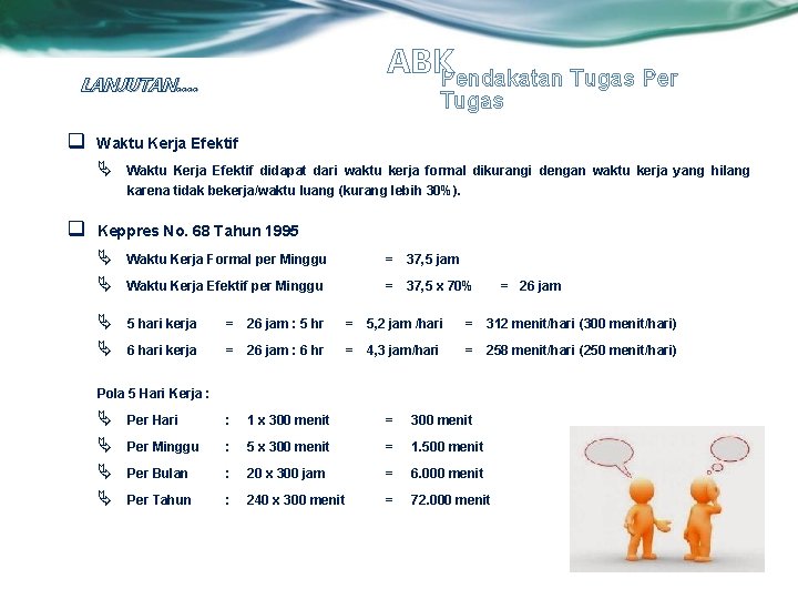 ABKPendakatan Tugas Per LANJUTAN…. q Tugas Waktu Kerja Efektif Ä Waktu Kerja Efektif didapat