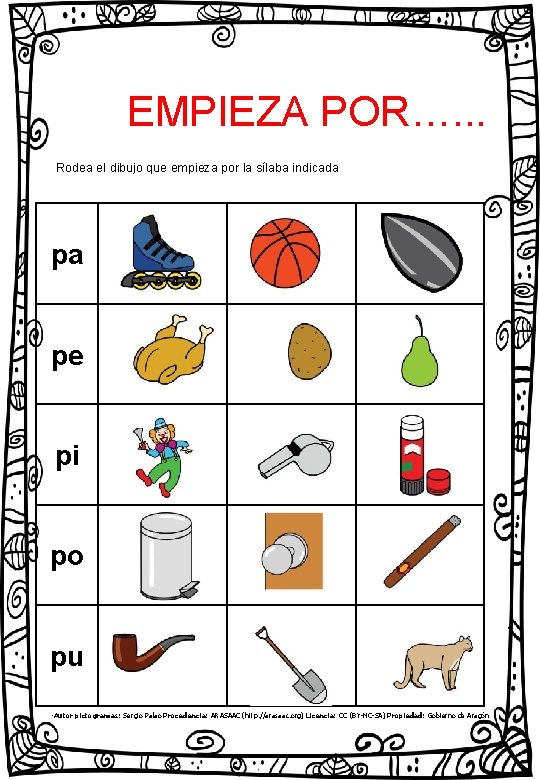 EMPIEZA POR…. . . Rodea el dibujo que empieza por la sílaba indicada pa