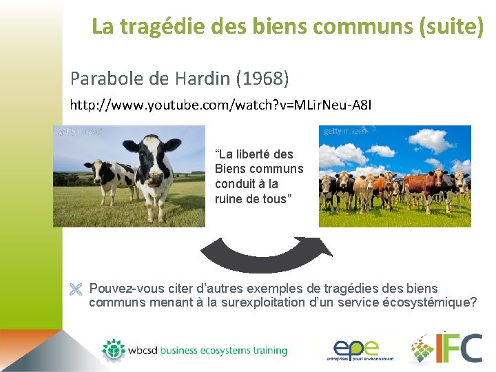 La tragédie des biens communs (suite) Parabole de Hardin (1968) http: //www. youtube. com/watch?
